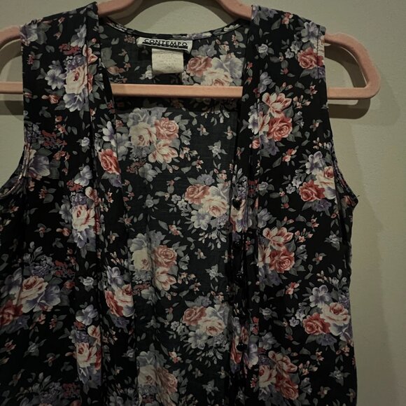 Vintage Floral Button-Up Vest with Fringe (Size S) - Picture 7 of 8